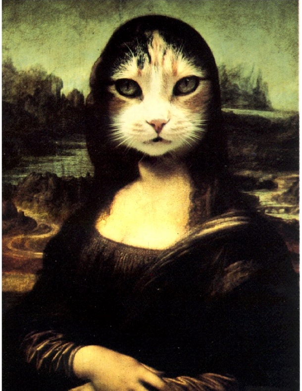 Sharing Cat Postcard Art with Sub Cats Readers. This Mona Lisa Cat Is More Beautiful Than the Actual Painting.